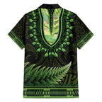 Lime Green African Dashiki With Aotearoa Maori Family Matching Off Shoulder Short Dress and Hawaiian Shirt Paua Shell Mix Silver Fern