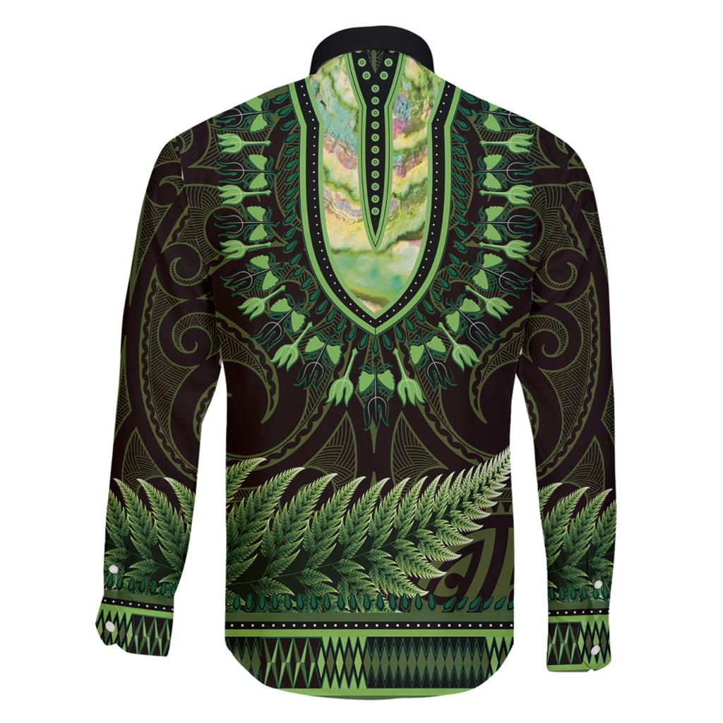 Lime Green African Dashiki With Aotearoa Maori Family Matching Tank Maxi Dress and Hawaiian Shirt Paua Shell Mix Silver Fern