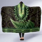 Lime Green African Dashiki With Aotearoa Maori Hooded Blanket Paua Shell Mix Silver Fern