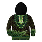 Lime Green African Dashiki With Aotearoa Maori Kid Hoodie Paua Shell Mix Silver Fern