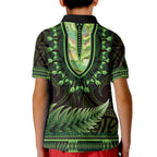 Lime Green African Dashiki With Aotearoa Maori Kid Polo Shirt Paua Shell Mix Silver Fern