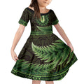 Lime Green African Dashiki With Aotearoa Maori Kid Short Sleeve Dress Paua Shell Mix Silver Fern