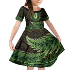 Lime Green African Dashiki With Aotearoa Maori Kid Short Sleeve Dress Paua Shell Mix Silver Fern