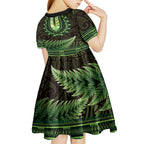 Lime Green African Dashiki With Aotearoa Maori Kid Short Sleeve Dress Paua Shell Mix Silver Fern