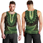 Lime Green African Dashiki With Aotearoa Maori Men Tank Top Paua Shell Mix Silver Fern