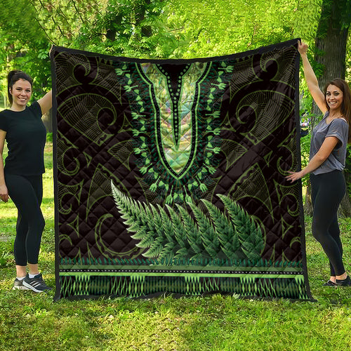 Lime Green African Dashiki With Aotearoa Maori Quilt Paua Shell Mix Silver Fern