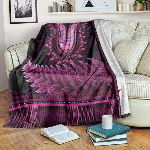 Pink African Dashiki With Aotearoa Maori Blanket Paua Shell Mix Silver Fern