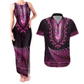 Pink African Dashiki With Aotearoa Maori Couples Matching Tank Maxi Dress and Hawaiian Shirt Paua Shell Mix Silver Fern