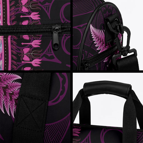 Pink African Dashiki With Aotearoa Maori Duffle Bag Paua Shell Mix Silver Fern