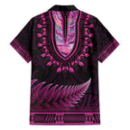 Pink African Dashiki With Aotearoa Maori Family Matching Puletasi and Hawaiian Shirt Paua Shell Mix Silver Fern