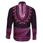 Pink African Dashiki With Aotearoa Maori Family Matching Short Sleeve Bodycon Dress and Hawaiian Shirt Paua Shell Mix Silver Fern