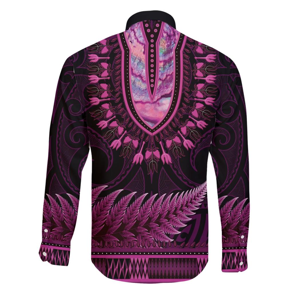 Pink African Dashiki With Aotearoa Maori Family Matching Short Sleeve Bodycon Dress and Hawaiian Shirt Paua Shell Mix Silver Fern