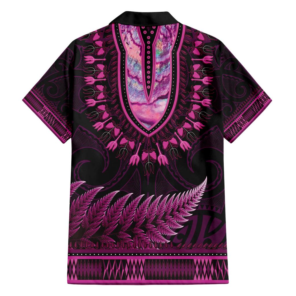 Pink African Dashiki With Aotearoa Maori Family Matching Tank Maxi Dress and Hawaiian Shirt Paua Shell Mix Silver Fern