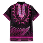Pink African Dashiki With Aotearoa Maori Hawaiian Shirt Paua Shell Mix Silver Fern