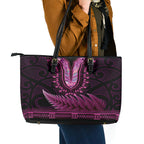 Pink African Dashiki With Aotearoa Maori Leather Tote Bag Paua Shell Mix Silver Fern