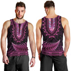 Pink African Dashiki With Aotearoa Maori Men Tank Top Paua Shell Mix Silver Fern