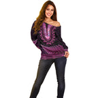 Pink African Dashiki With Aotearoa Maori Off Shoulder Sweater Paua Shell Mix Silver Fern
