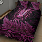 Pink African Dashiki With Aotearoa Maori Quilt Bed Set Paua Shell Mix Silver Fern