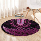 Pink African Dashiki With Aotearoa Maori Round Carpet Paua Shell Mix Silver Fern