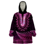 Pink African Dashiki With Aotearoa Maori Wearable Blanket Hoodie Paua Shell Mix Silver Fern