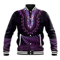 Purple African Dashiki With Aotearoa Maori Baseball Jacket Paua Shell Mix Silver Fern