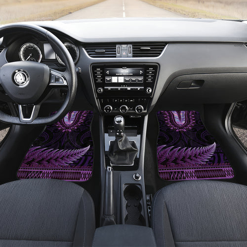 Purple African Dashiki With Aotearoa Maori Car Mats Paua Shell Mix Silver Fern