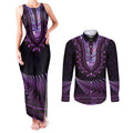 Purple African Dashiki With Aotearoa Maori Couples Matching Tank Maxi Dress and Long Sleeve Button Shirt Paua Shell Mix Silver Fern