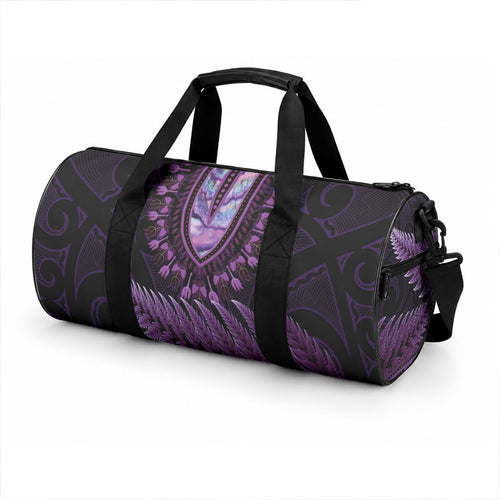 Purple African Dashiki With Aotearoa Maori Duffle Bag Paua Shell Mix Silver Fern