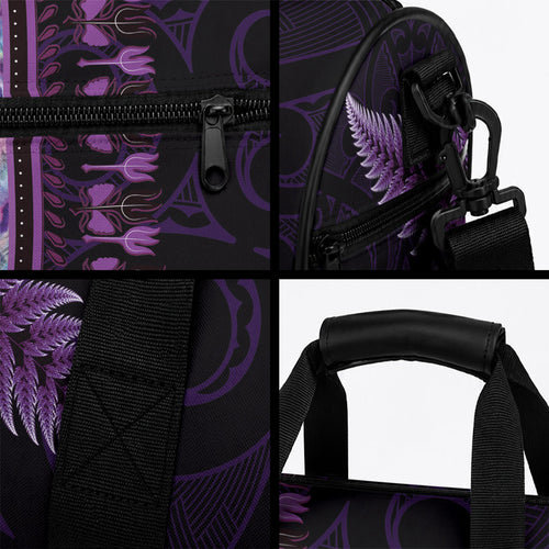 Purple African Dashiki With Aotearoa Maori Duffle Bag Paua Shell Mix Silver Fern