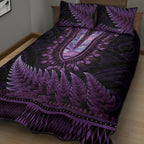 Purple African Dashiki With Aotearoa Maori Quilt Bed Set Paua Shell Mix Silver Fern