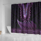 Purple African Dashiki With Aotearoa Maori Shower Curtain Paua Shell Mix Silver Fern