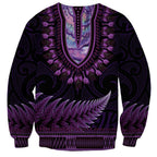 Purple African Dashiki With Aotearoa Maori Sweatshirt Paua Shell Mix Silver Fern