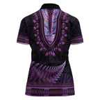 Purple African Dashiki With Aotearoa Maori Women Polo Shirt Paua Shell Mix Silver Fern