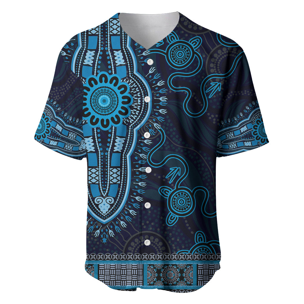 Blue African Dashiki With Australia Aboriginal Art Baseball Jersey