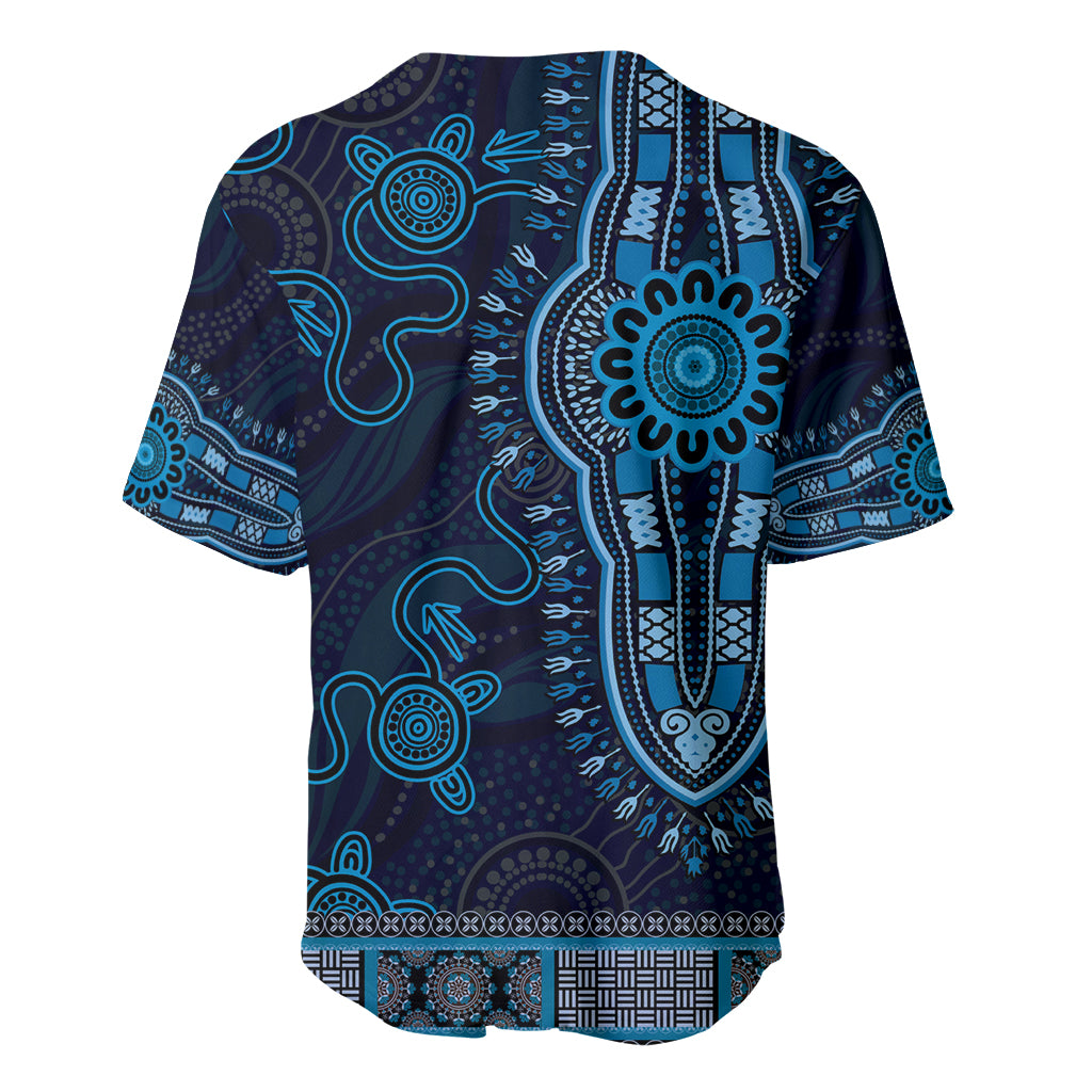 Blue African Dashiki With Australia Aboriginal Art Baseball Jersey