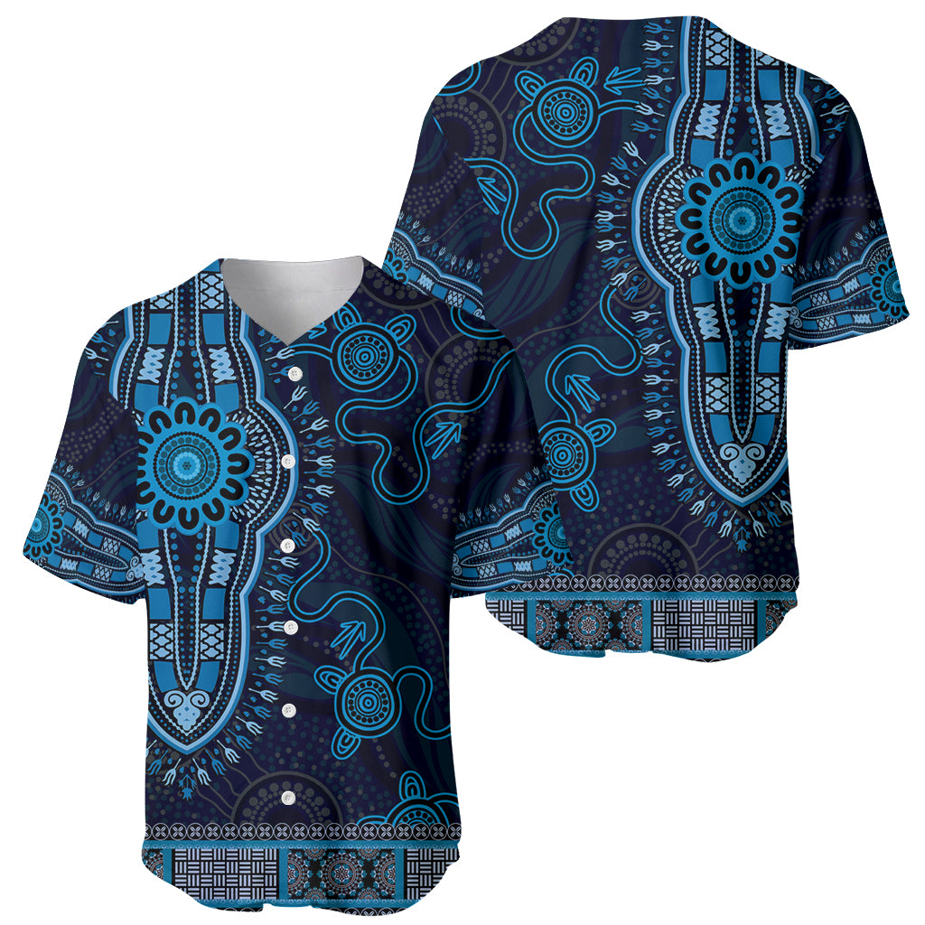 Blue African Dashiki With Australia Aboriginal Art Baseball Jersey
