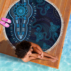 Blue African Dashiki With Australia Aboriginal Art Beach Blanket