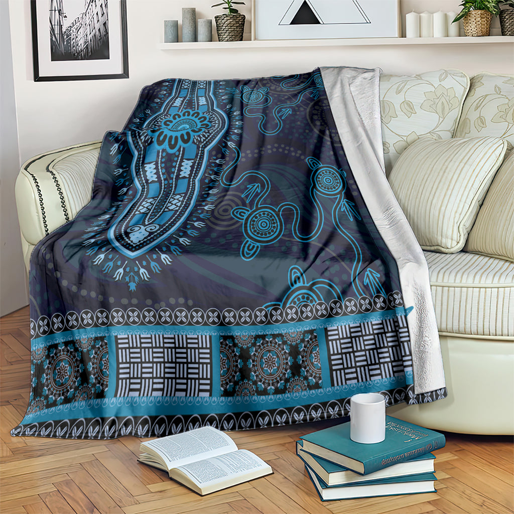 Blue African Dashiki With Australia Aboriginal Art Blanket