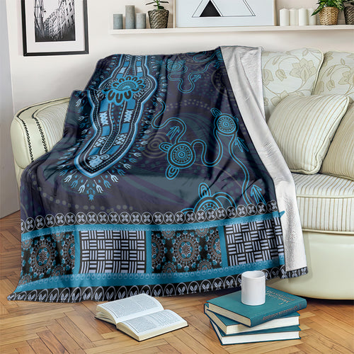 Blue African Dashiki With Australia Aboriginal Art Blanket