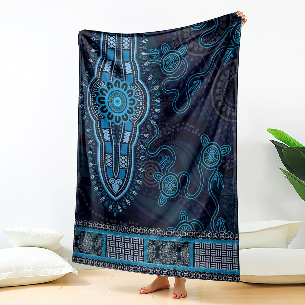 Blue African Dashiki With Australia Aboriginal Art Blanket