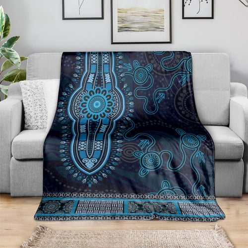 Blue African Dashiki With Australia Aboriginal Art Blanket