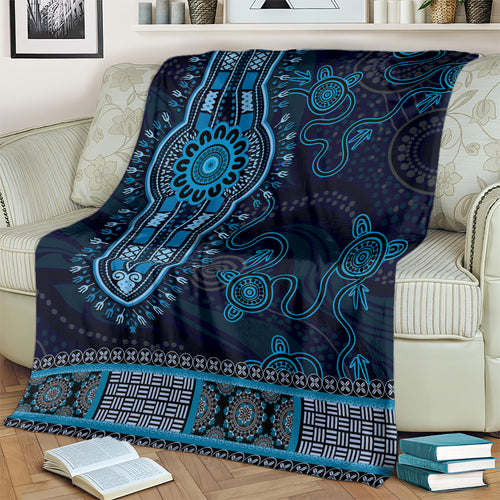 Blue African Dashiki With Australia Aboriginal Art Blanket