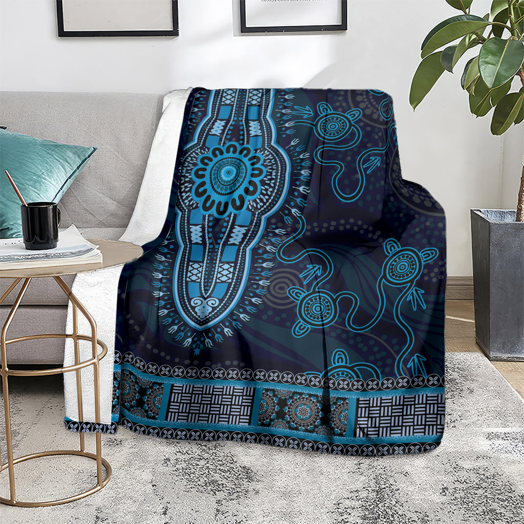 Blue African Dashiki With Australia Aboriginal Art Blanket