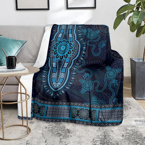 Blue African Dashiki With Australia Aboriginal Art Blanket