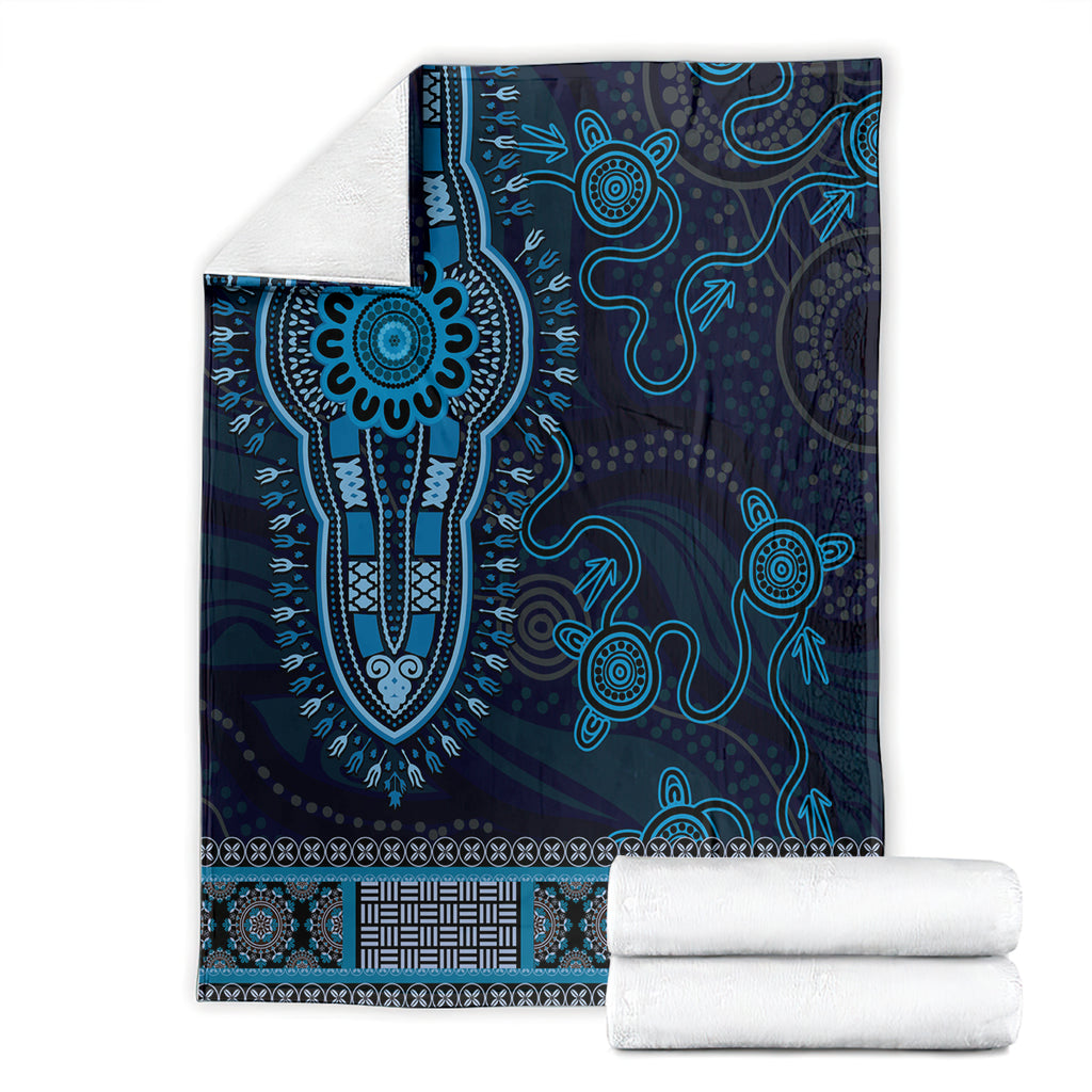 Blue African Dashiki With Australia Aboriginal Art Blanket