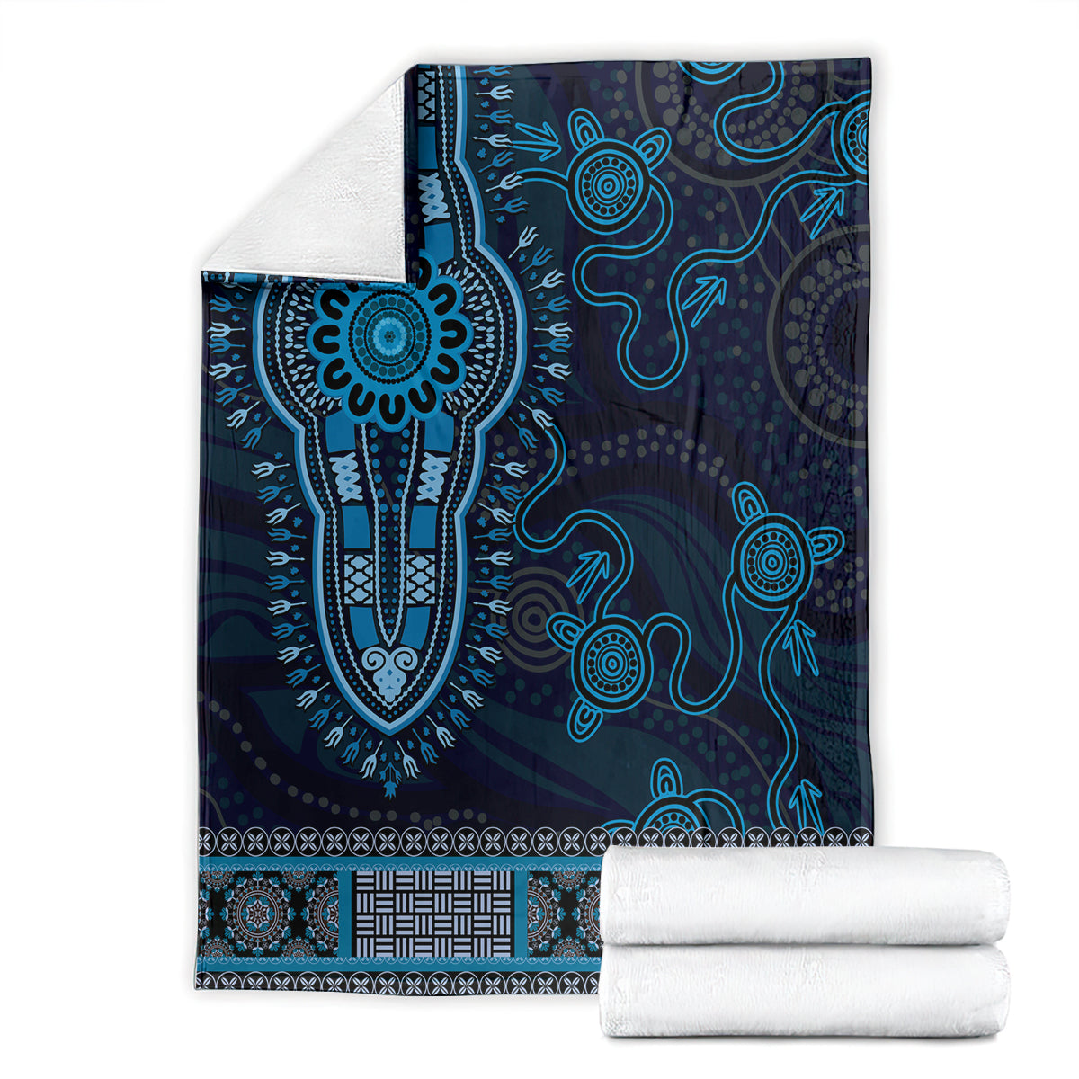 Blue African Dashiki With Australia Aboriginal Art Blanket