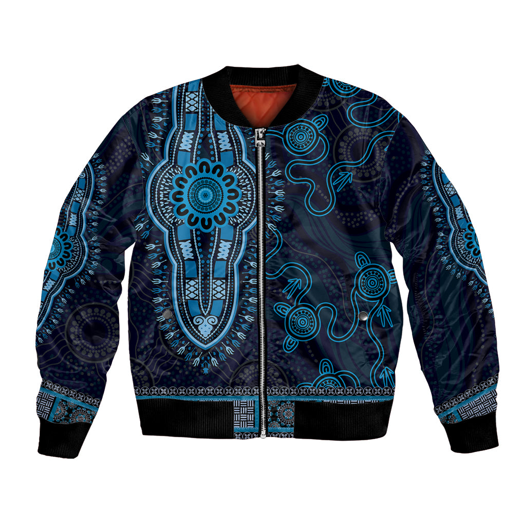 Blue African Dashiki With Australia Aboriginal Art Bomber Jacket