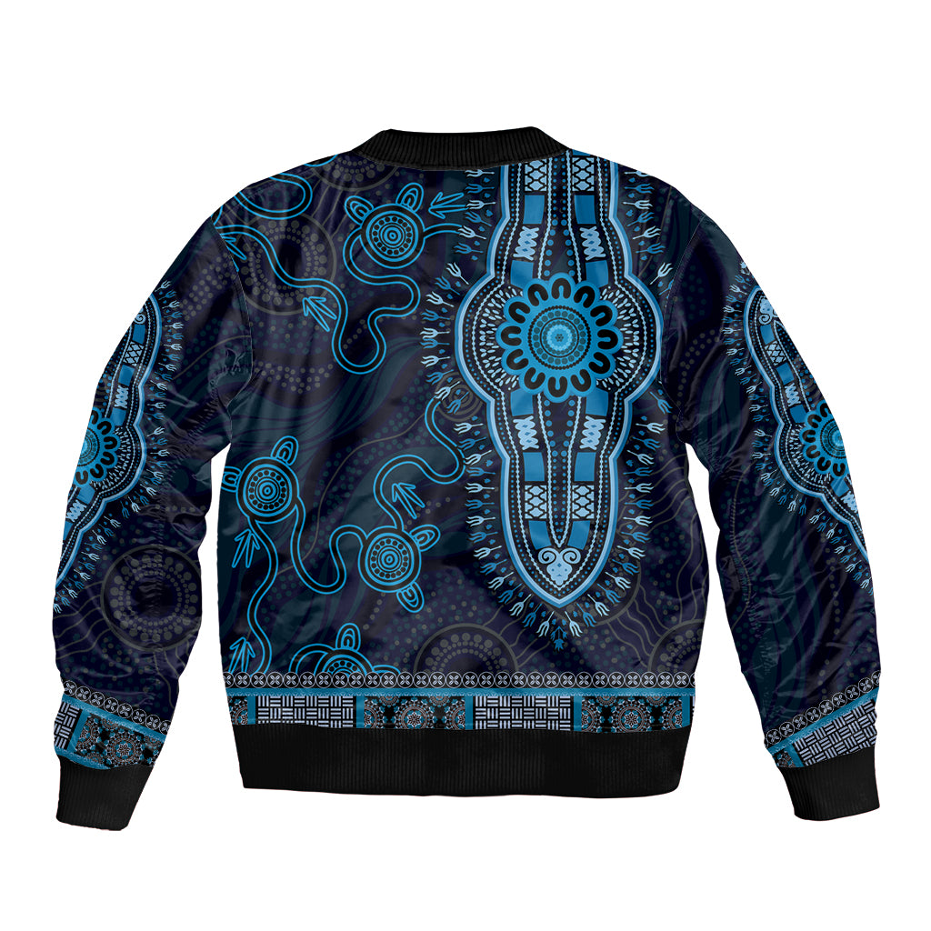 Blue African Dashiki With Australia Aboriginal Art Bomber Jacket