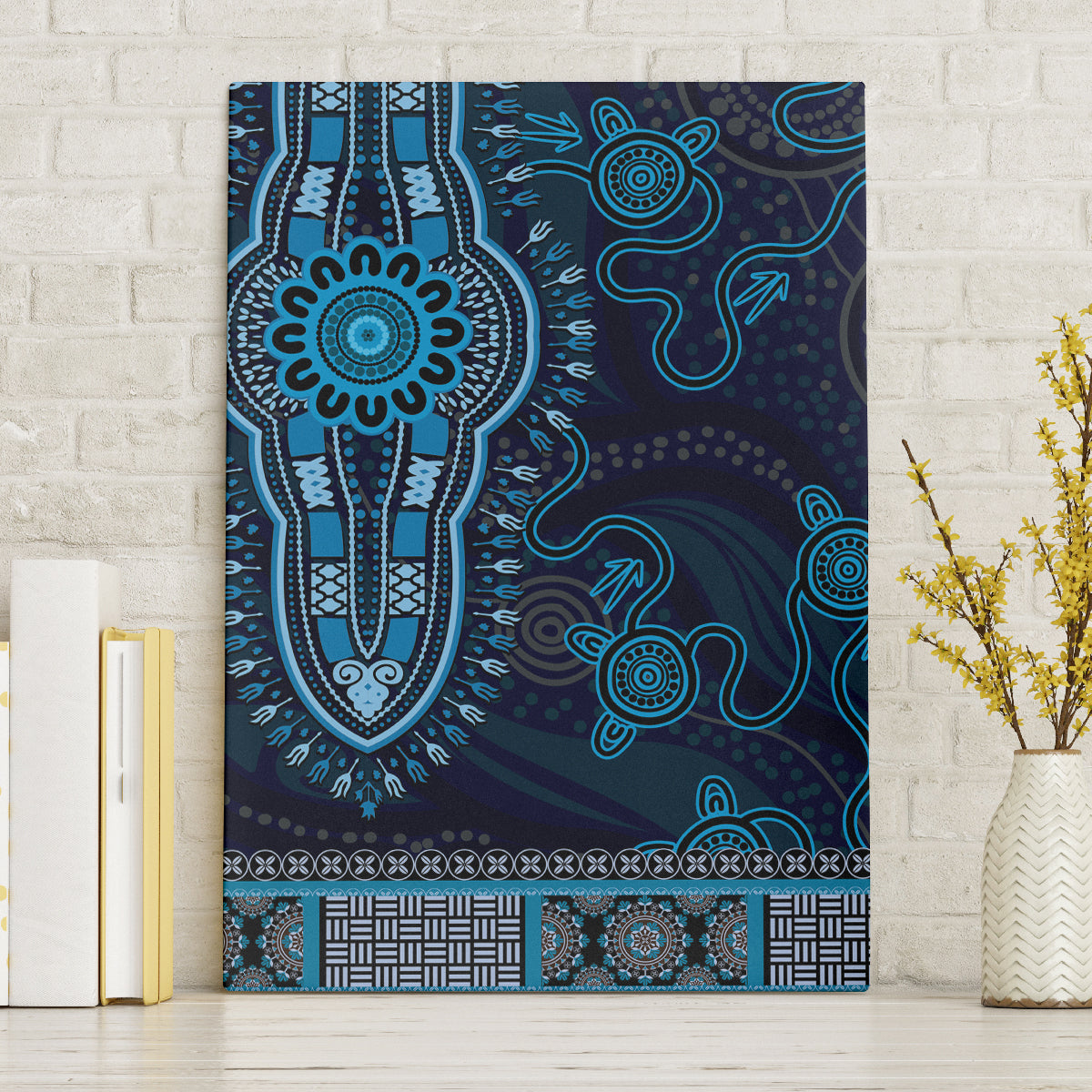 Blue African Dashiki With Australia Aboriginal Art Canvas Wall Art