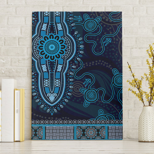 Blue African Dashiki With Australia Aboriginal Art Canvas Wall Art